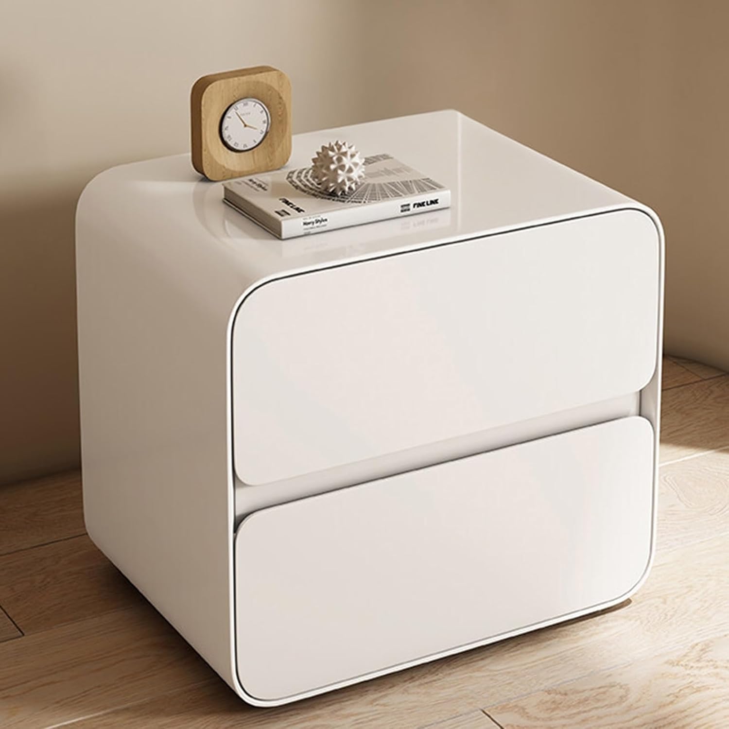 Bedside Table Square Nightstand with Rounded Corners for Bedroom Living Room Storage Night Stand for Bedroom