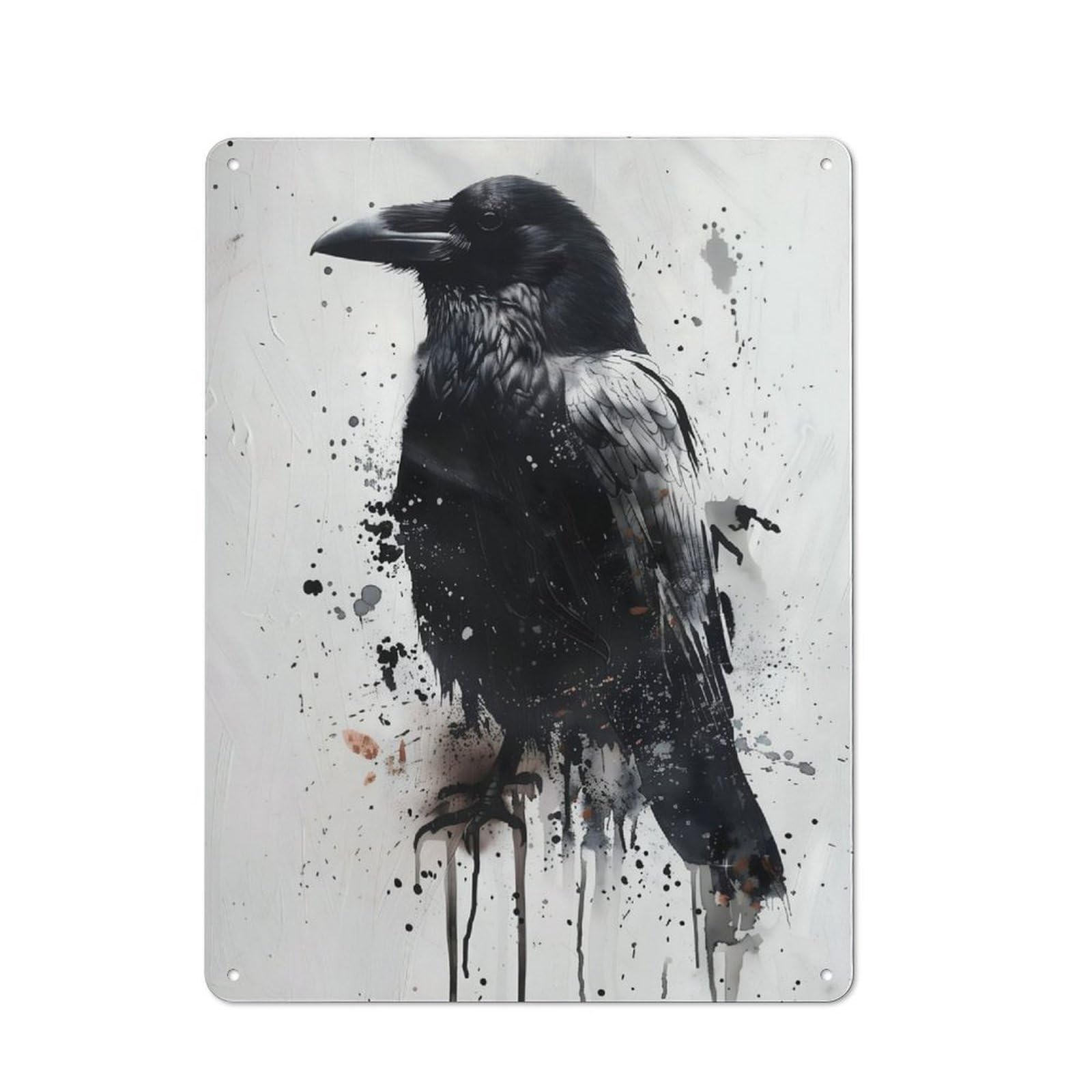 Vintage Splash Watercolor Raven Decorative Metal Plaque 40x30cm, Garden Room Wall Plaque for Shed, Garden Room, Porch Or Garage