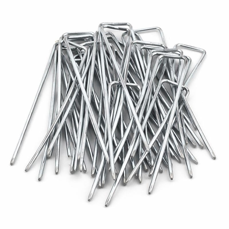 Floralcraft® 100 Pack Heavy Duty Galvanised Artificial Grass Pegs U Pins with Bevelled Ends – Turf Staples Securing Pegs for Weed Control Membrane, Landscape Fabric & Netting 150 × 30 × 3mm