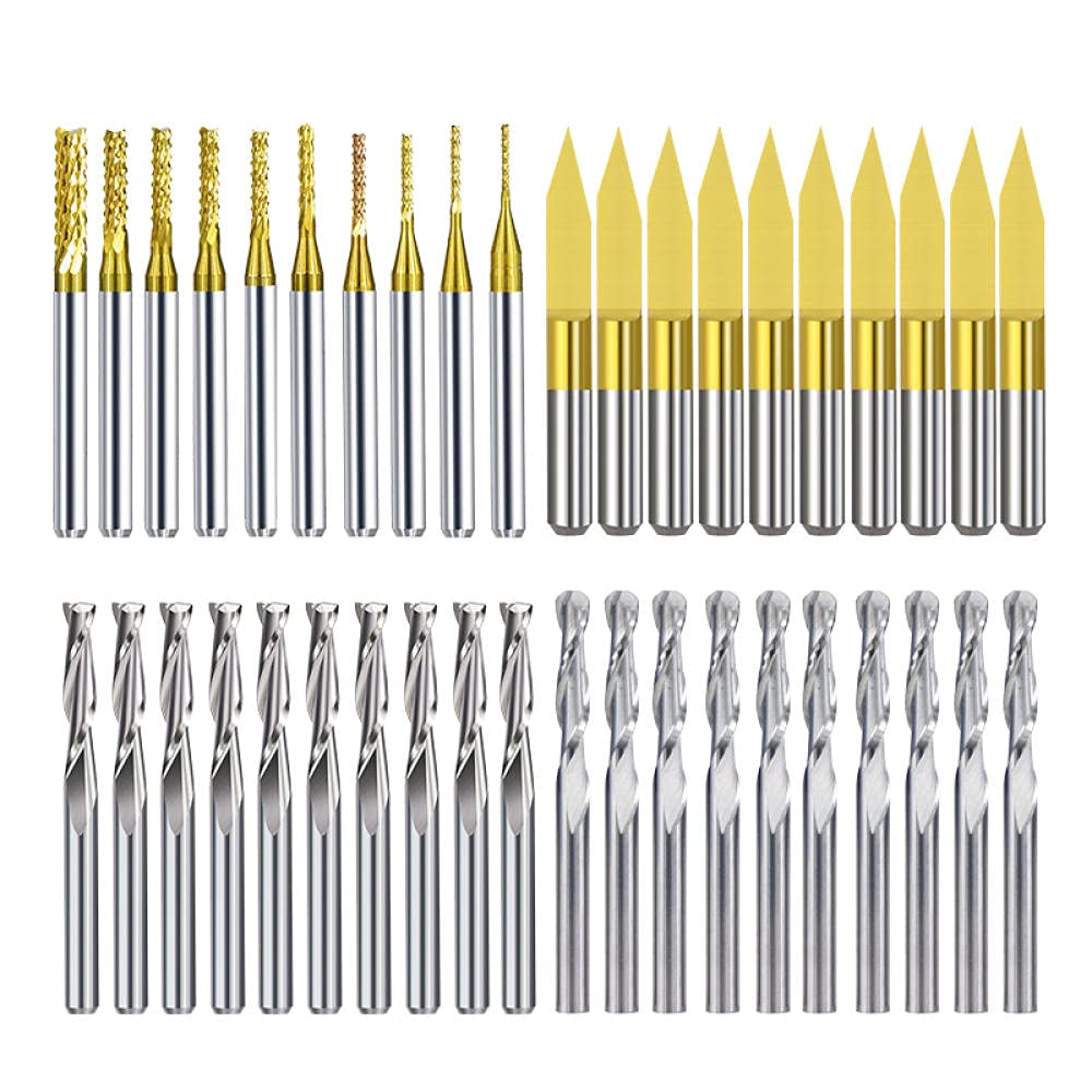 Endmühle Gravur Bits Set nano blau beschichtete CNC-Router-Bits Schneiden Frässchneider 1/8 "Schaft-Hartmetall-Fräswerkzeuge-40pcs Mill Kit 3