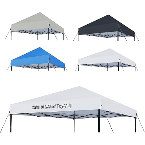 Joramoy 10×10 Canopy Replacement Top Only, Waterproof Pop Up Canopy Tent Top Cover with Ropes, Instant Canopy Top Sunshade Sliver Coated for Outdoor Garden Patio Camping (White)