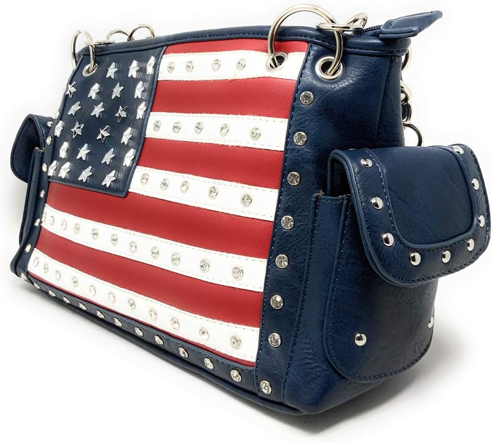 Texas West American Flag Rhinestone Women's Handbags Purse Wallet Set in Multi-Color - Image 4