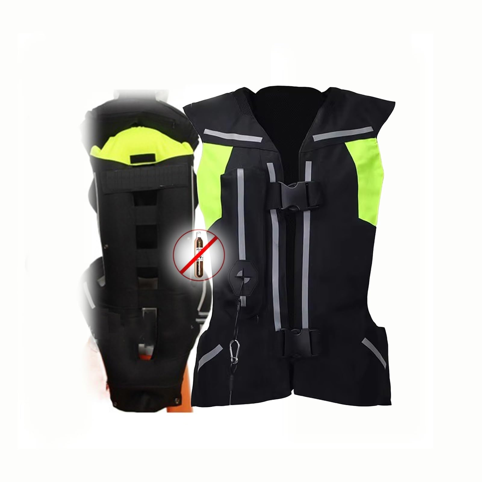 Motorrad-Airbag-Weste Motocross Air-Bag-Reitjacke Mit Hals- Und Schwanzwirbeln Nicht Mit CO2 (Black,M)
