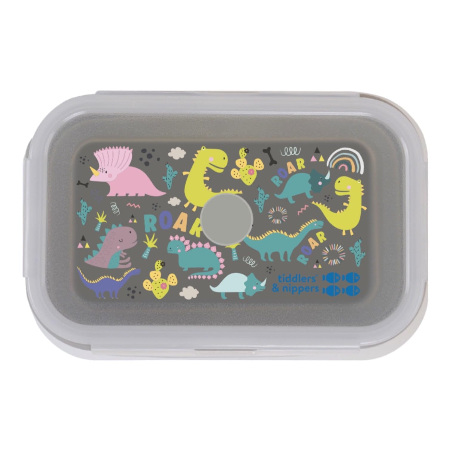 Tiddlers & Nippers Dinky Dinos Collapsible Snack Box | Food Grade Silicone & Pp | Leak-Proof & Bpa-Free | Microwave, Freezer & Dishwasher Safe (Except Lid) (Dinky Dinos)