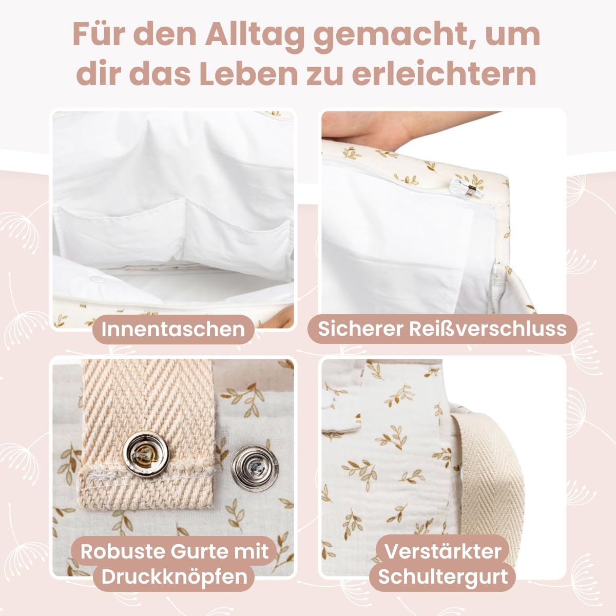 MIMUSELINA | Baby Wickeltasche Kinderwagen | Große Wickeltasche mit viel Stauraum und vielen Fächern | Elegante und praktische Babytasche mit Schulterriemen für Mama und Baby