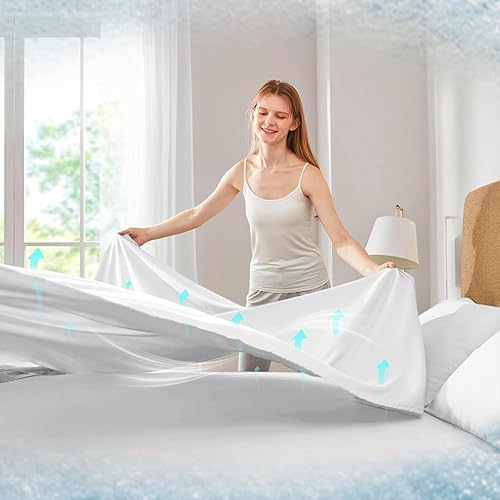 Miniatura 6 de Comfort Spaces Sábanas refrescantes Queen que absorben la humedad, suaves, resistentes al color, sábanas refrescantes para personas que duermen con