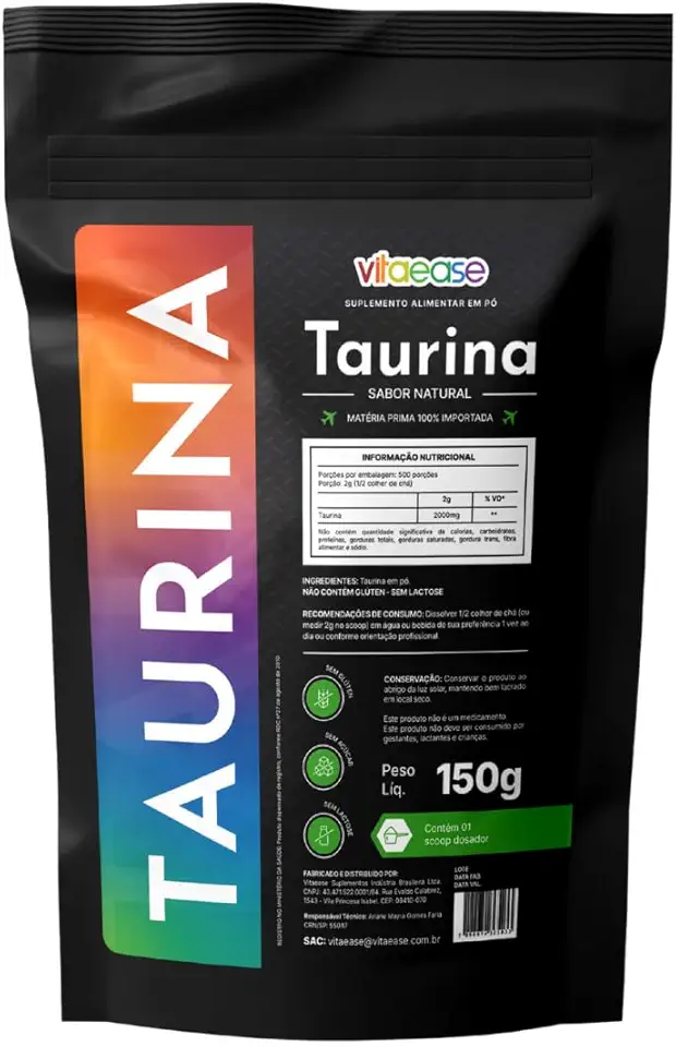 Taurina em Pó 1kg Vitaease | Suplemento Alimentar | Uso Adulto (150g)