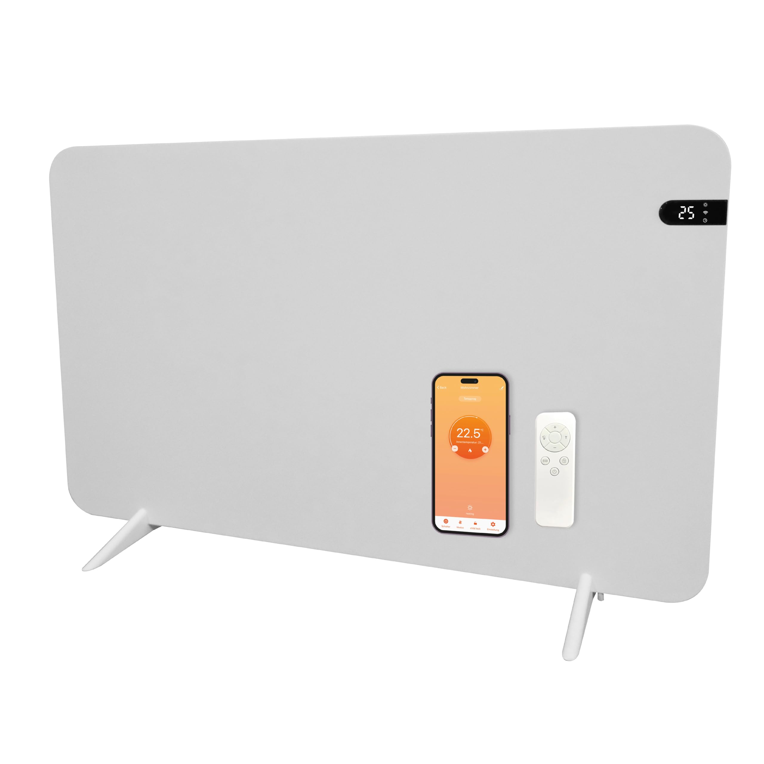 Könighaus 800 W Smart Dual Infrared Heater Wi-Fi App Control with Remote Control Including Towel Holder Feet and Mounting Material Colour: White