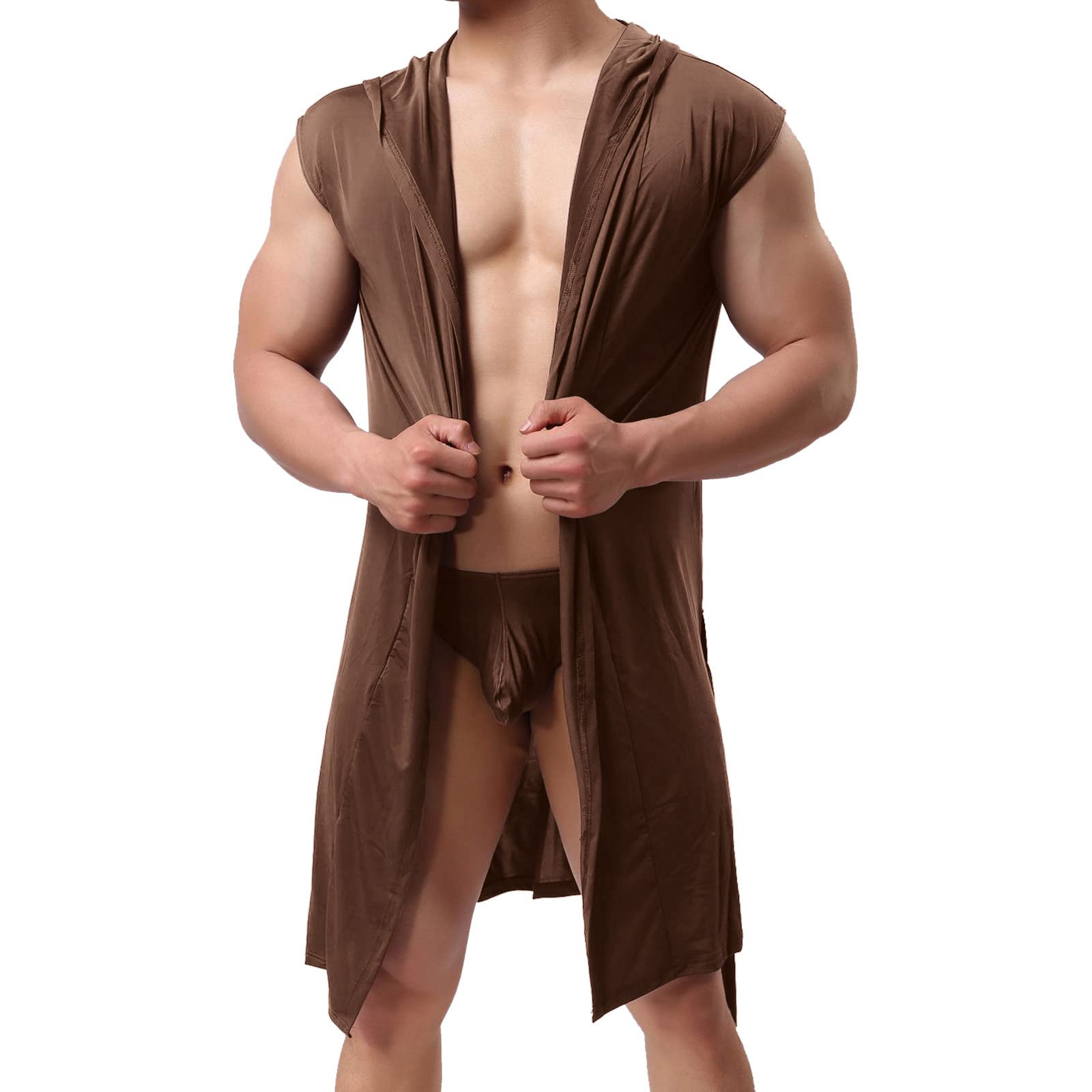 Genérico Bata de satén para hombre de verano, ligero, ligera, de seda, albornoz de manga corta, bata con deslizamiento, bata de kimono, ropa de noche, bata para hombre