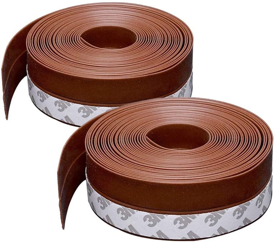 2Pack 10M Weather Stripping Door Bottom Seal Strip, Self Adhesive Silicone Seal Strip Tape Suitable Shower Glass Gaps and Windows for Weatherproof Soundproof (Brown)