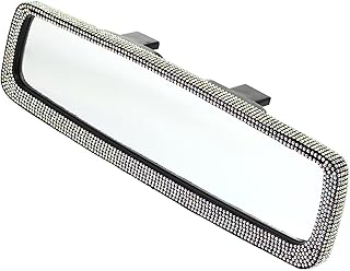 Bling Crystal Rearview Mirror Cover, Universal Fit Car Interior Accessory, Rhinestone Decorative Mirror Frame, Large Size