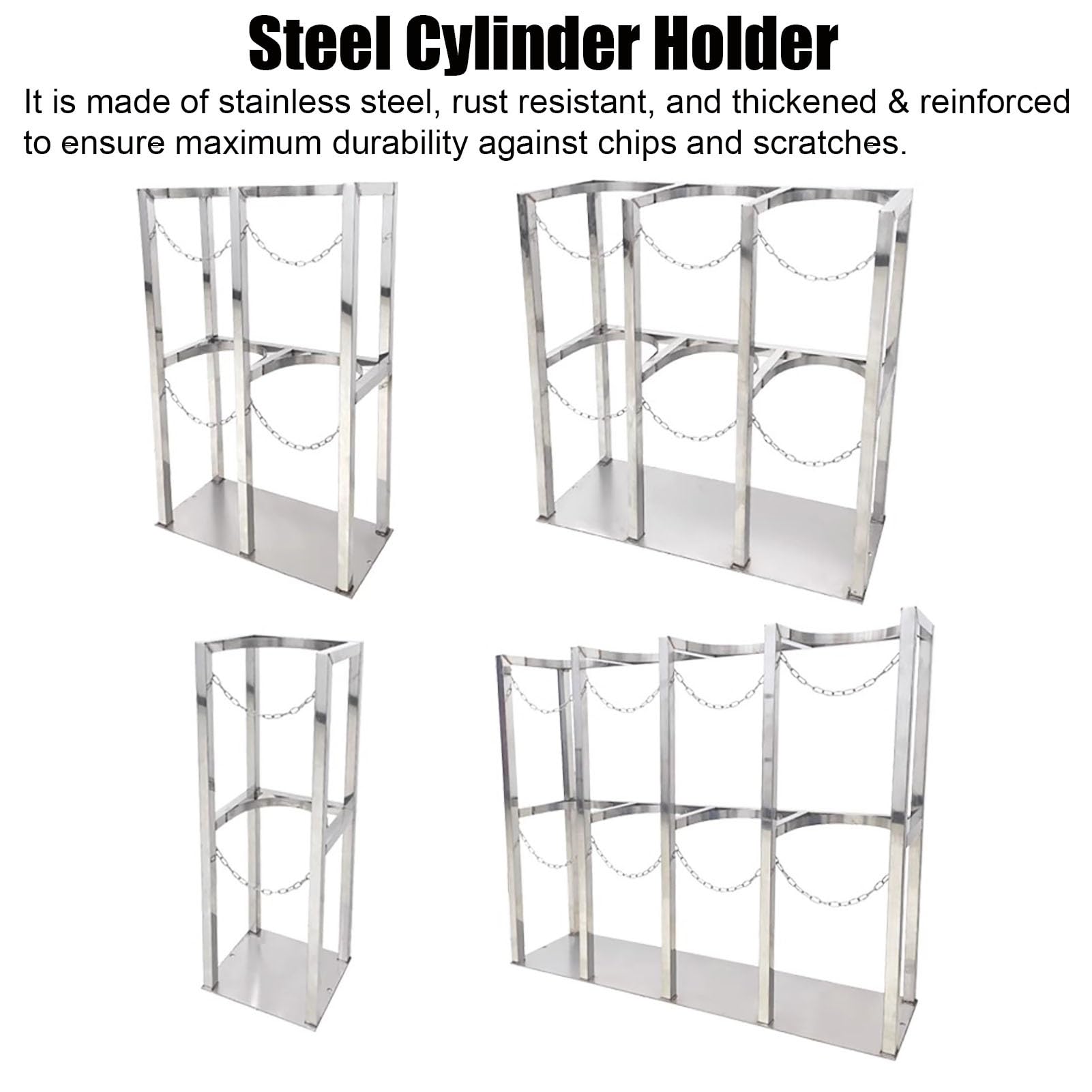Stojak na butle tlenowe ze stali nierdzewnej* Stojak do przechowywania - 60 cm wysokości 60 cm Organizer na butle gazowe z podwójnym łańcuchem bezpieczeństwa do warsztatu, warsztatu. Długość 86 cm