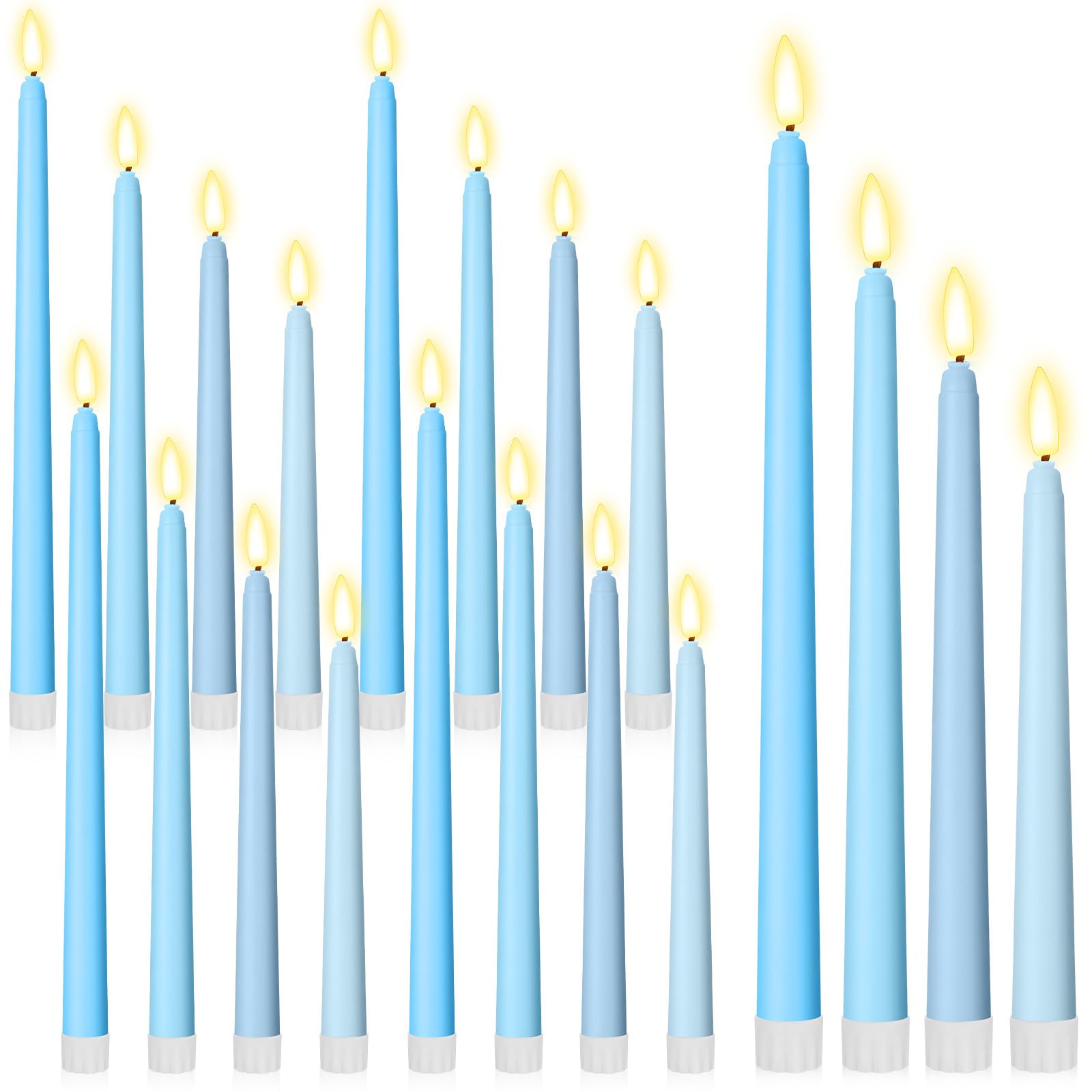 Rossesay 24 Pcs Flameless LED Taper Candles Battery Operated Candles 8.5", 9.65", 10.8", 12.8" Flameless Candlesticks Flickering for Christmas Church Wedding(Classic, Ocean Color)