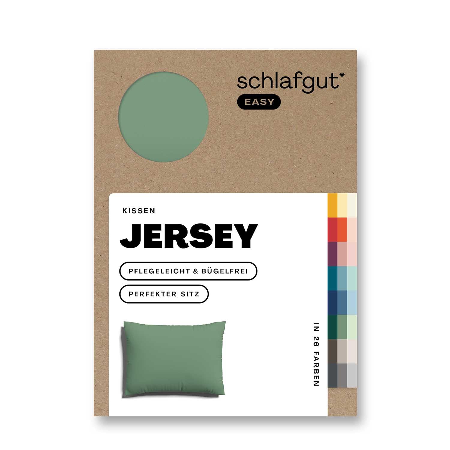schlafgut Easy Mako-Jersey Kissenbezug 40x60 cm Green Mid (Grün) – 100% Baumwolle Kopfkissenbezug Bügelfrei mit Ton-in-Ton Reißverschluss – Made in Green by Oeko-TEX