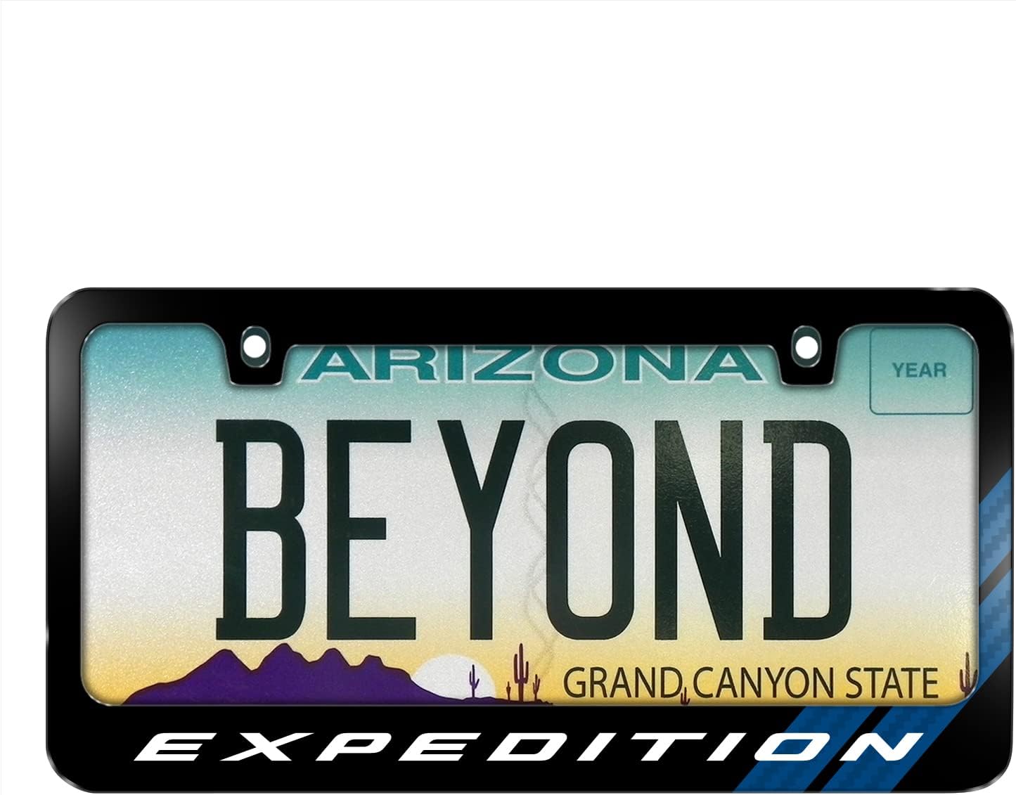 iPick Image Made for Ford Expedition Carbon Fiber Texture Blue Stripe Black Metal License Plate Frame