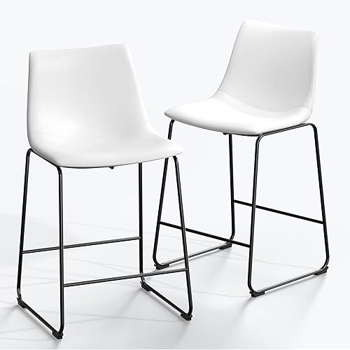 Miniatura 15 de NicBex Taburetes de bar retro de cuero de caballo loco con patas de metal, taburetes de bar para isla de cocina, juego de 2, (color blanco) Negro