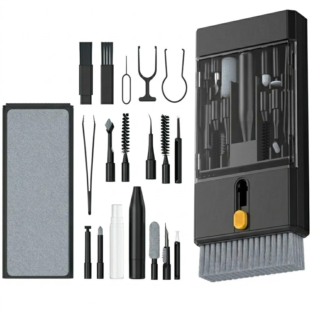 Kit di pulizia di precisione 22 in 1, strumenti professionali per la pulizia di dispositivi elettronici per telefono, cuffie AirPods, tastiere, fotocamere, laptop e altro (nero)