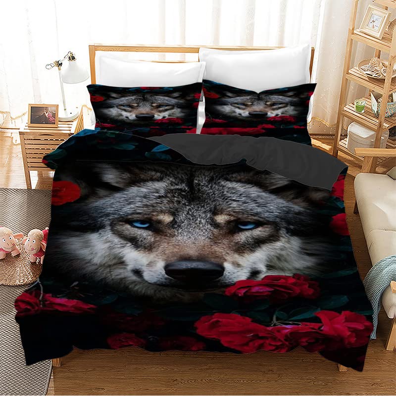 Housse de Couette 240x260 Loup Rose en microfibres de qualité supérieure avec 2 taies d'oreiller