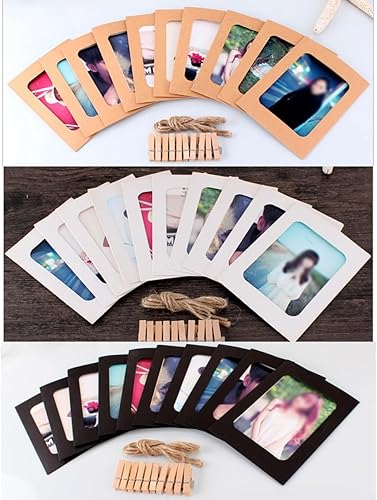Miniatura 10 de BetterJonny 30 marcos de fotos de papel, 4 x 6 pulgadas, marco de fotos de papel kraft para fiesta en casa, oficina, con mini clips de madera y