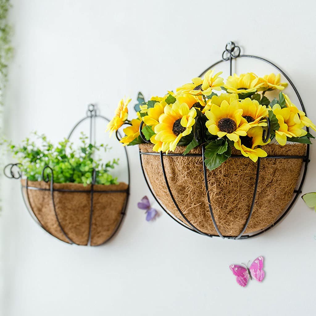Fioriera da Appendere 2pcs Metal Hanging Planter Pandiera Piantatrice a muro a mezza rotonda con fioriera a parete con cocco Coir Liner Planter Decorazione gancio per il portico da giardino Balcone e