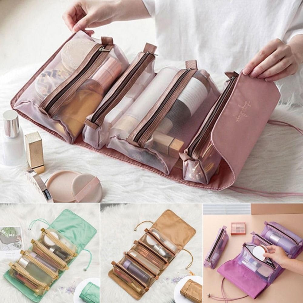 Borsa da Toilette Multifunzione, Organizer da Viaggio Arrotolabile per Cosmetici, Beauty Case, Pochette da Toilette da Appendere, Astuccio per Il Trucco