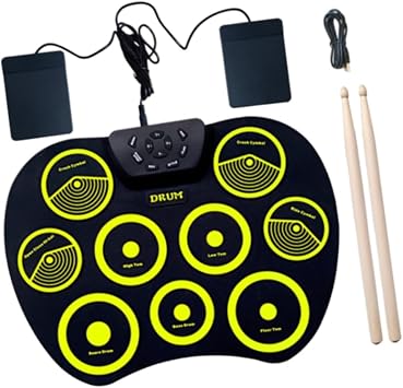 Portable Electronic Drum Set With Nine Pads Drum Kit Quiet Practice Sessions Young Drummers Compact Electronic Set Digital Pad Machine Sticks Pedals