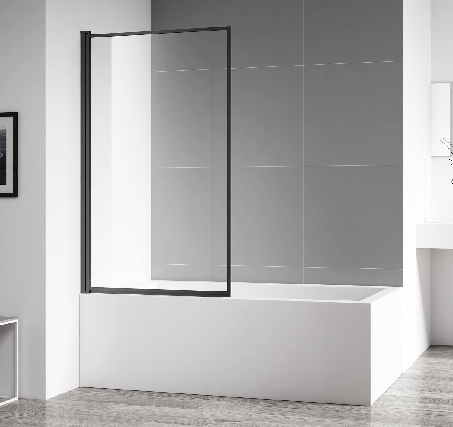 Pannello doccia girevole per vasca da bagno Medal, 60 x 140 cm, colore nero, con vetro di sicurezza monolocale da 5 mm, rivestimento nano
