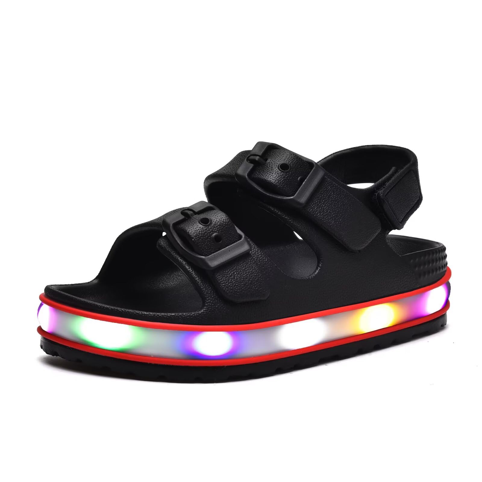 GULAKY Kinder Sandalen Mädchen Light up Badelatschen Wasserschuhe Hausschuhe Junge Kindergarten LED-Streifen Schlappen Verstellbare Schnalle Rutschfeste Klettverschluss Sandaletten Sommer