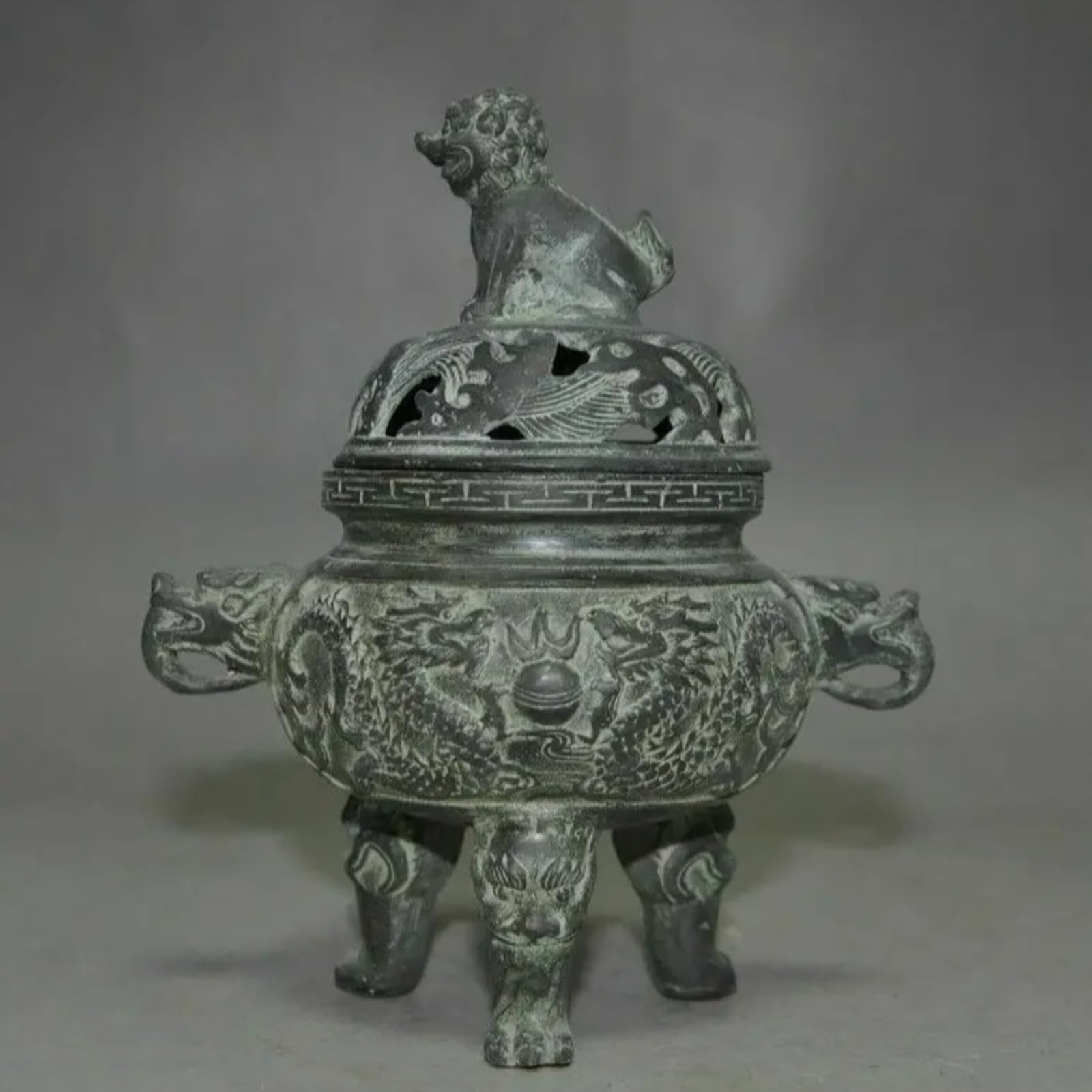 Brûleur d'encens bronze antique 14 cm pour décoration chambre et salon