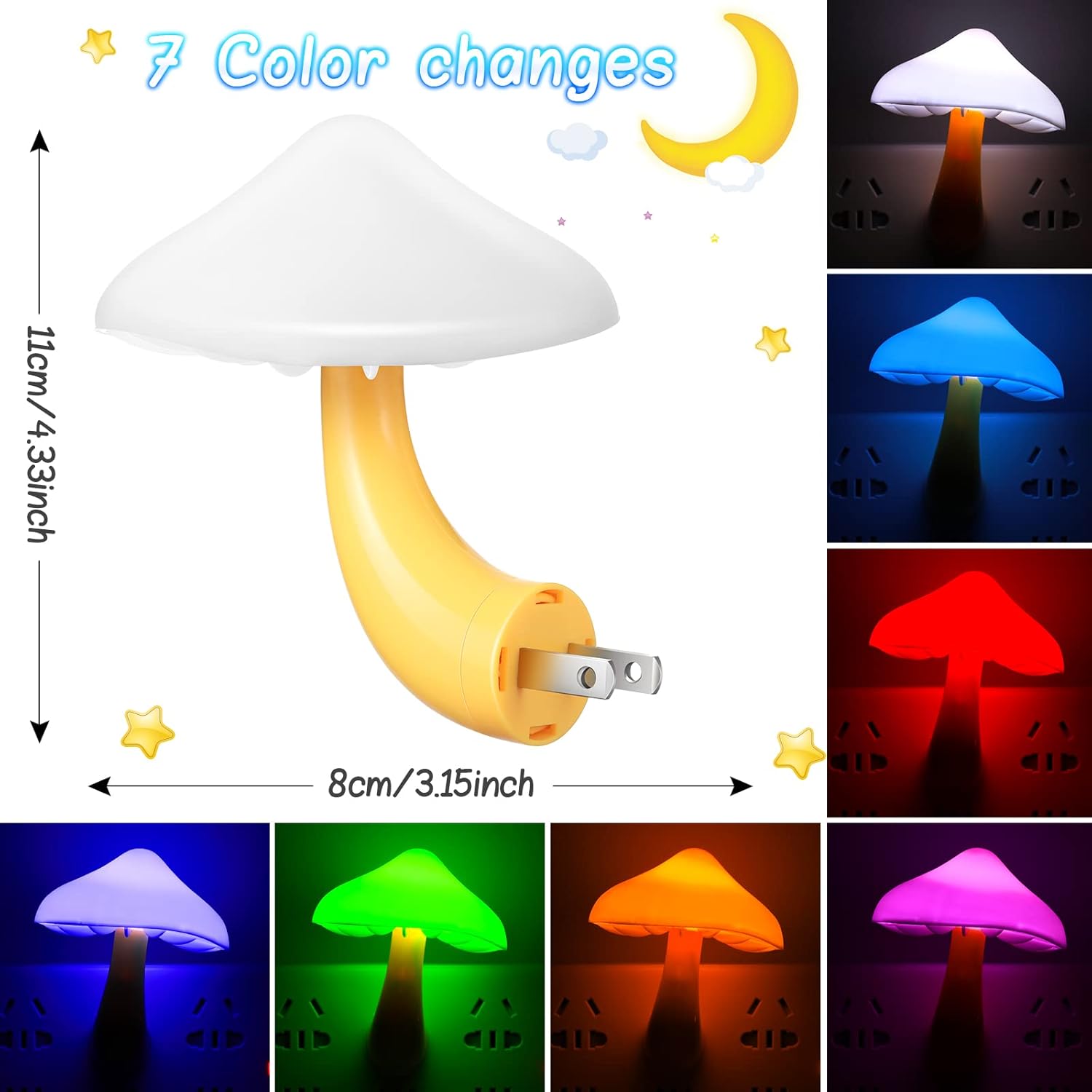 Tuanse 20 Pcs LED Color Changing Mushroom Night Light, Cute 7 Color Sensor Mushroom Shaped Plug in Lamp, Christmas Gift, Decorative Light Decor for Adults Room Bedroom Thanksgiving