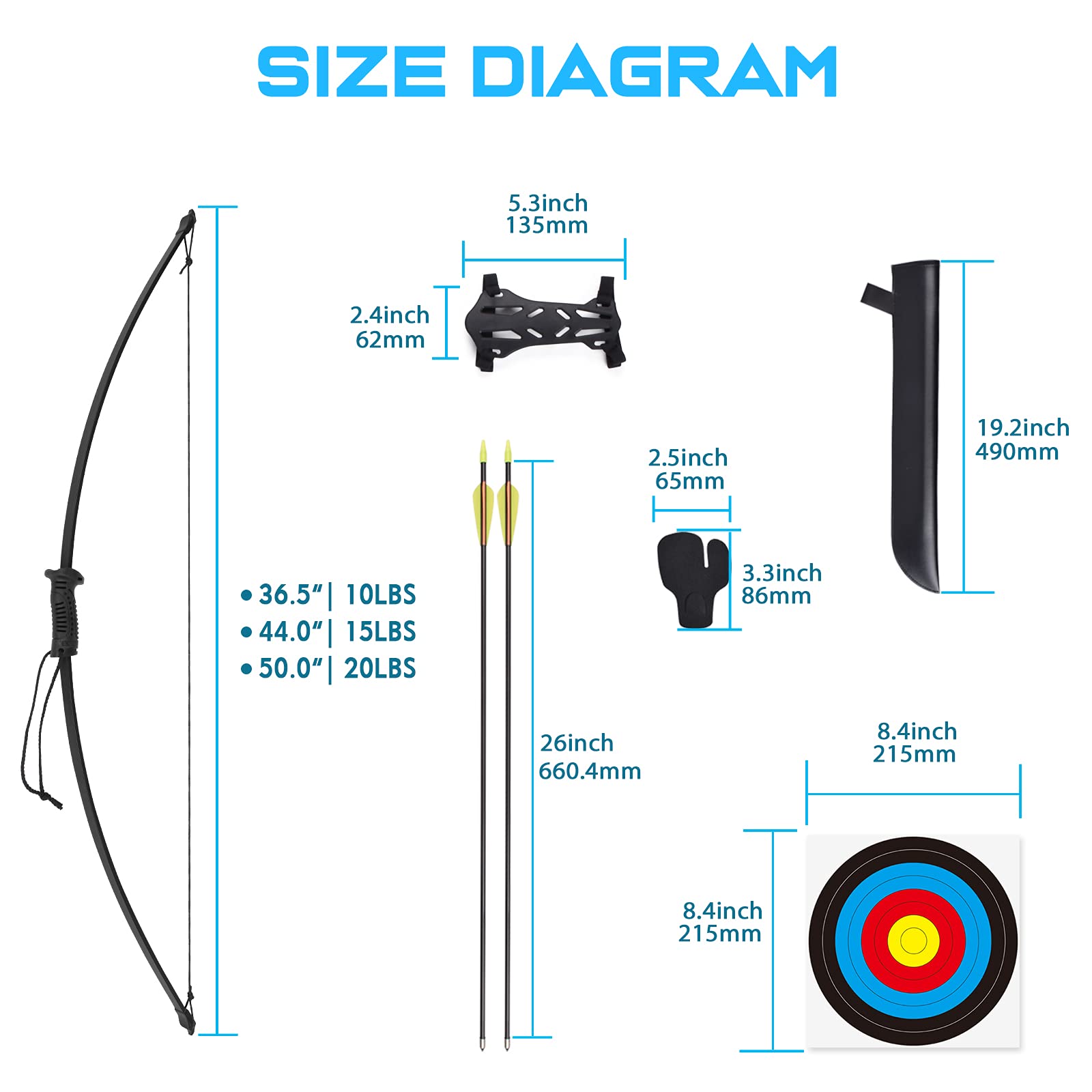 Recurve Bögen Pfeil und Bogen Set für Kinder mit Köcher zum Bogenschießen inkl. 8 Pfeile 66cm Kinderbogen für ab 14 Jahre Kinder Schießbogen Jugendbogen für Anfänger Jugendliche Outdoor