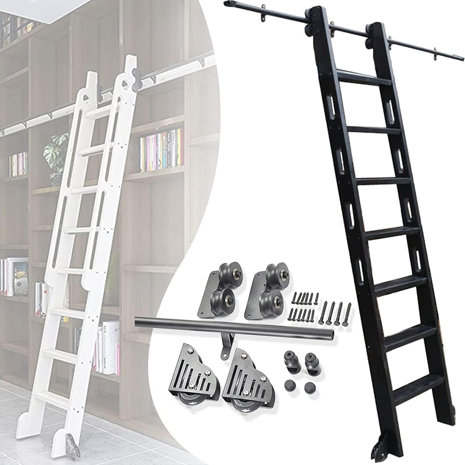 Kit d'échelle coulissante pour bibliothèque en fer forgé avec rail mobile de 500 cm
