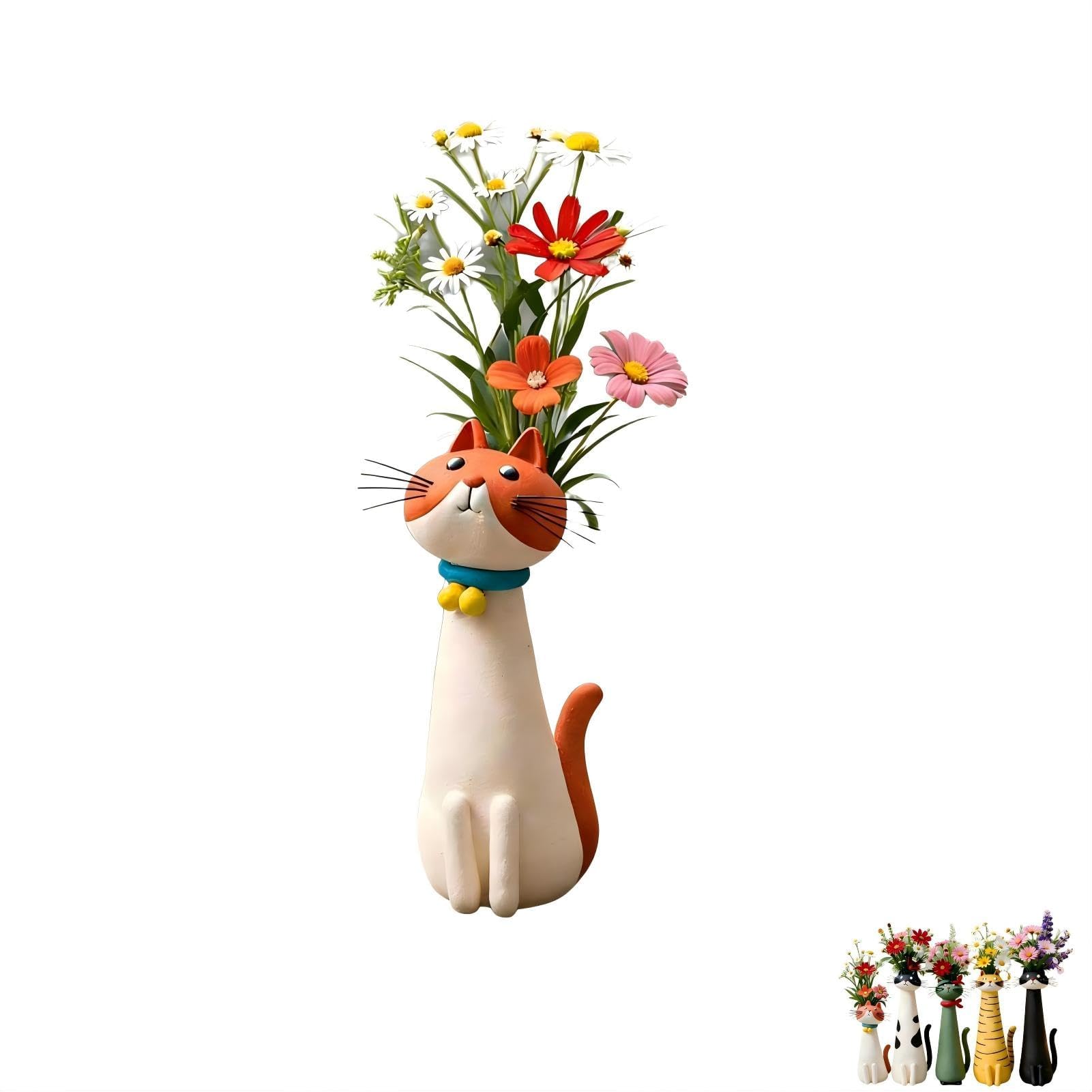 Handcrafted Quirky Cat Vase, Cute Resin Whimsical Cat Flower Vase, Decorative Cute Resin Cat Flower Vases for Desk, Bookshelf, Garden & Living Room Decor (Black)
