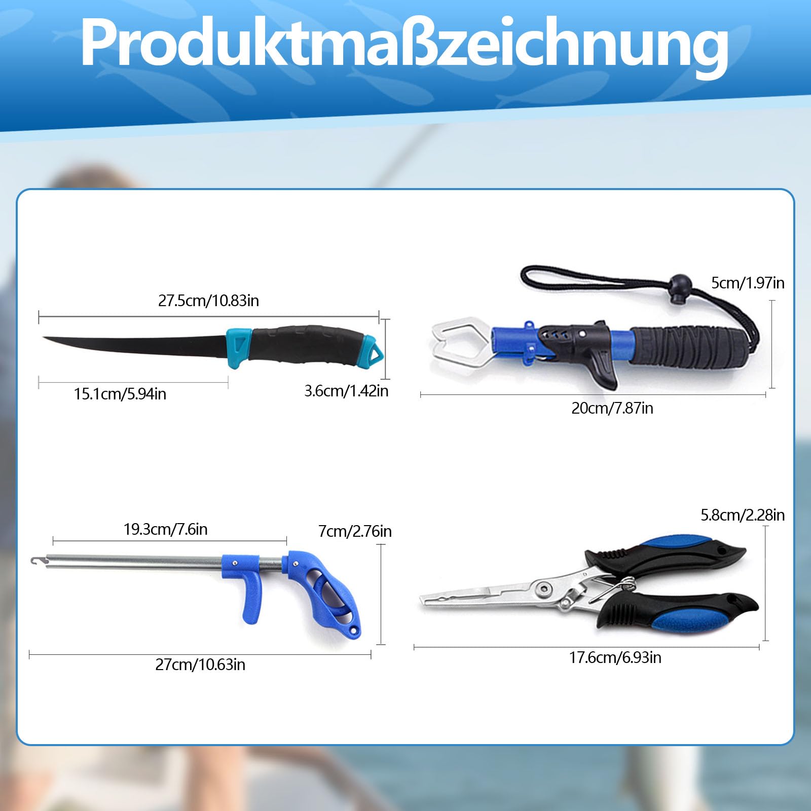 Angelzubehör Set mit Angelbox,Angelzange,Angelmesser,Fischgreifer und Hakenlöser,6 Sets Multifunktionale Angel Werkzeug Set für Süß & Salzwasserangeln,Perfektes Angeln Zubehör für Anfänger & Profis
