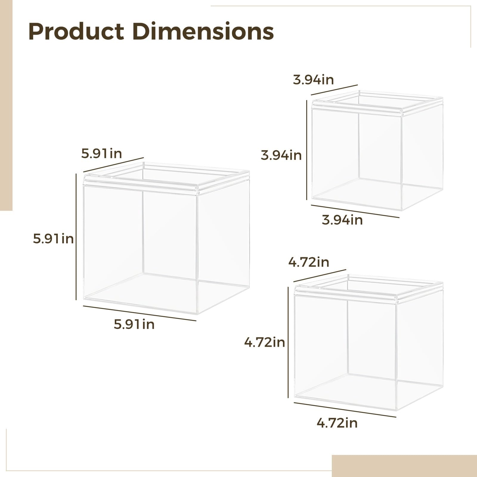 Set mit 3 transparenten Acrylwürfel-Organizern, Aufbewahrungsbehälter mit Deckel, drei Größen für Süßigkeiten, Schmuck und Kunstbedarf,