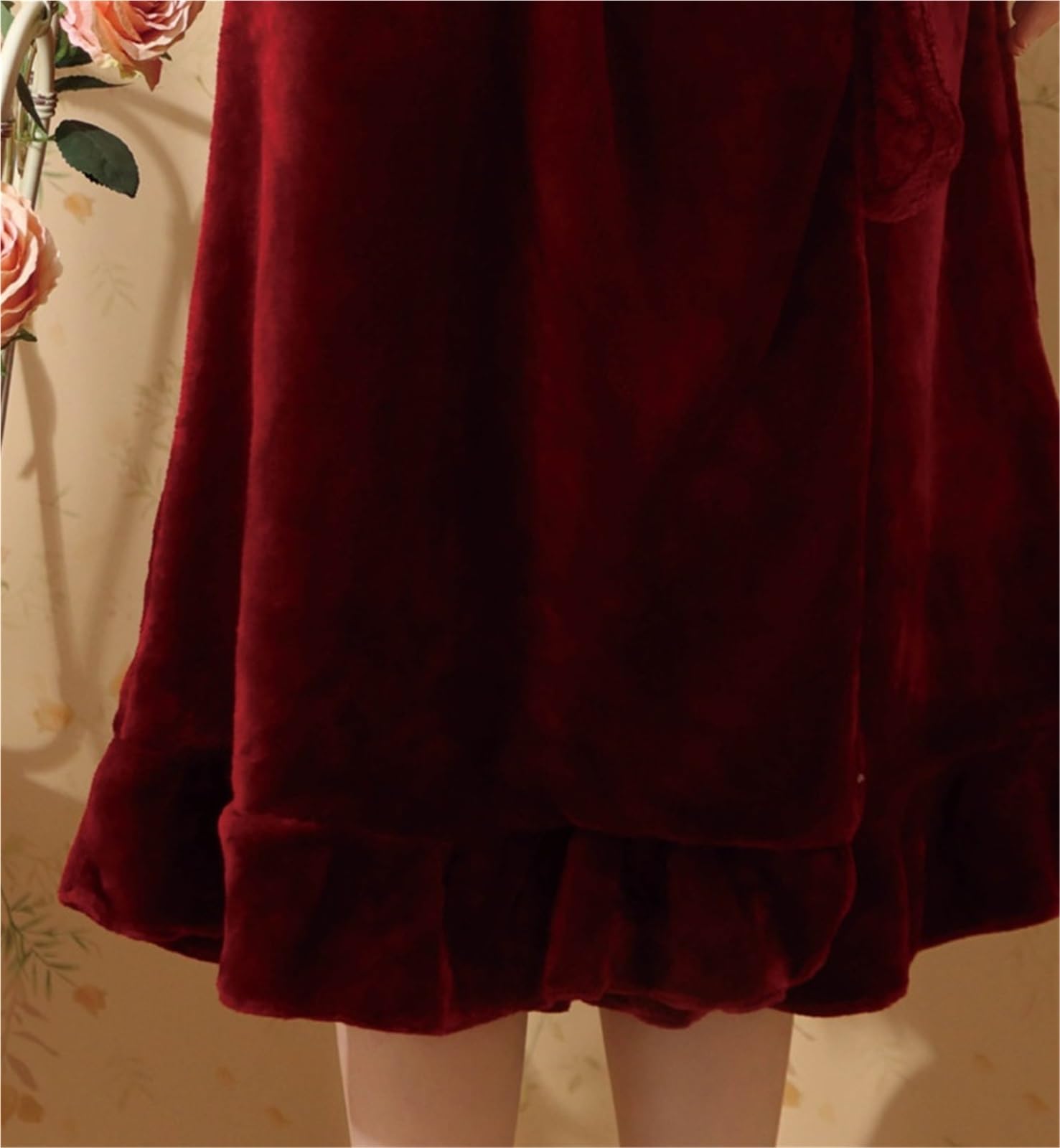 Albornoz Ducha Bata con Volantes For Mujer, Albornoz Largo Suave De Felpa, Lana Cálida, Camisón For Niñas Accappatoio para Viajes(Rot,Large)