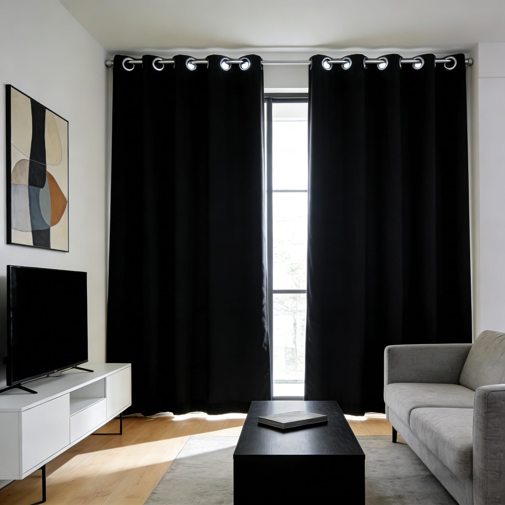 Rideau occultant haut de gamme noir 110x250 cm isolant thermique et acoustique
