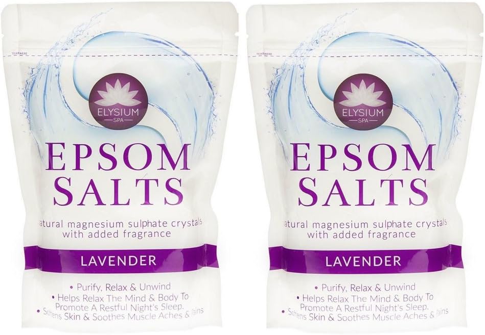 2 PACK Elysium Spa Epsom Bath Salts Natural Magnesium Sulphate Crystals - LAVENDER 2 x 450g