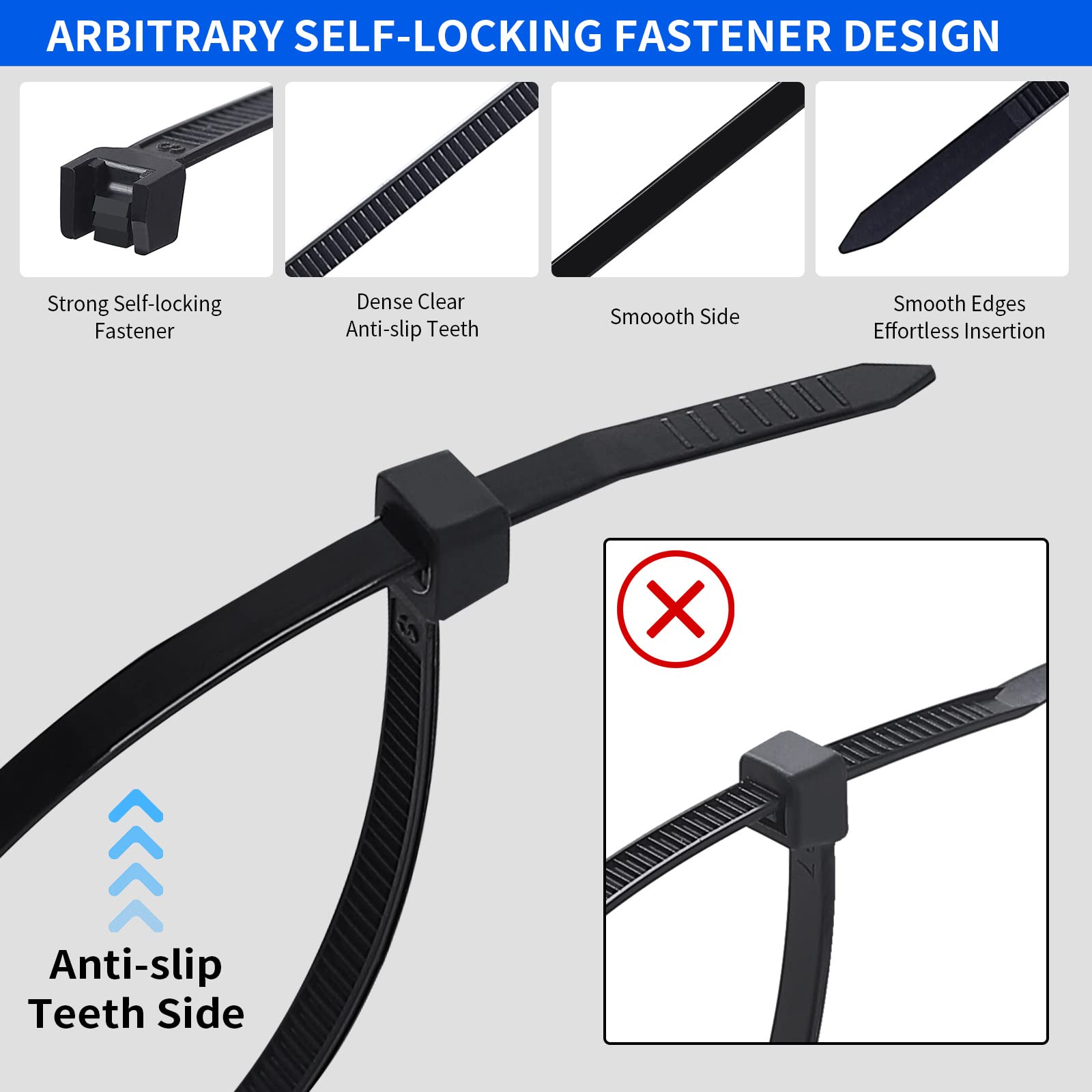 MVYC Attaches de câble robustes de 22,7 kg pour outils de dégagement - Résistantes aux UV - Noir - 30,5 cm - Pour une utilisation en intérieur et en extérieur - Sangles pour la gestion électrique