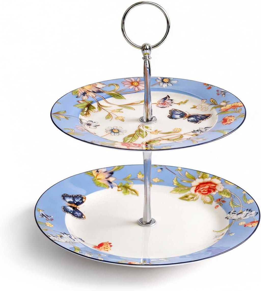 Aynsley Fine Bone China Cottage Garden 2-Tier Cake Stand