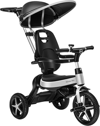 FUNYARD Triciciclo, triciclo para niños pequeños 7 en 1 con licencia de Mercedes Benz, cochecito de triciclo para niños pequeños con mango de empuje