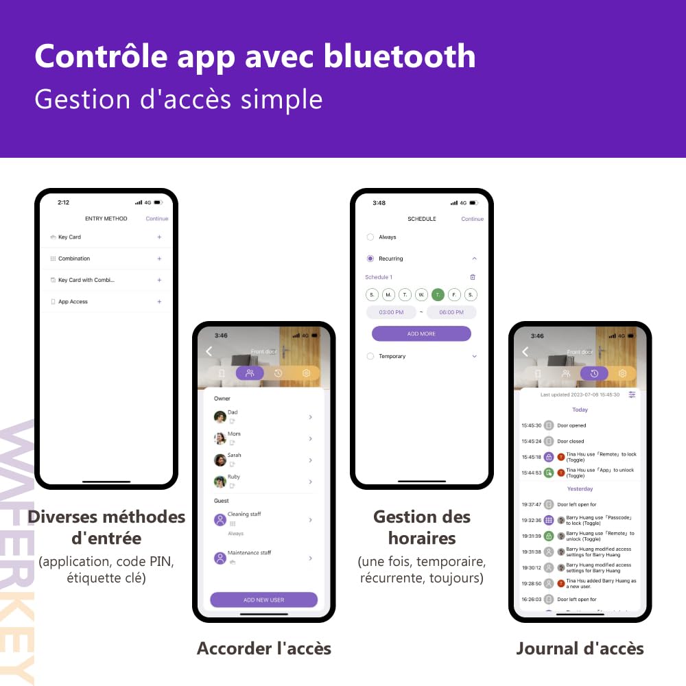 Serrure connectée cylindre européen WAFERLOCK C760, IP68 étanche, résistance au feu, app Bluetooth, badge RFID/code PIN, anti-perçage, 35/35–50 mm (70–85 mm), nickel, EN15684