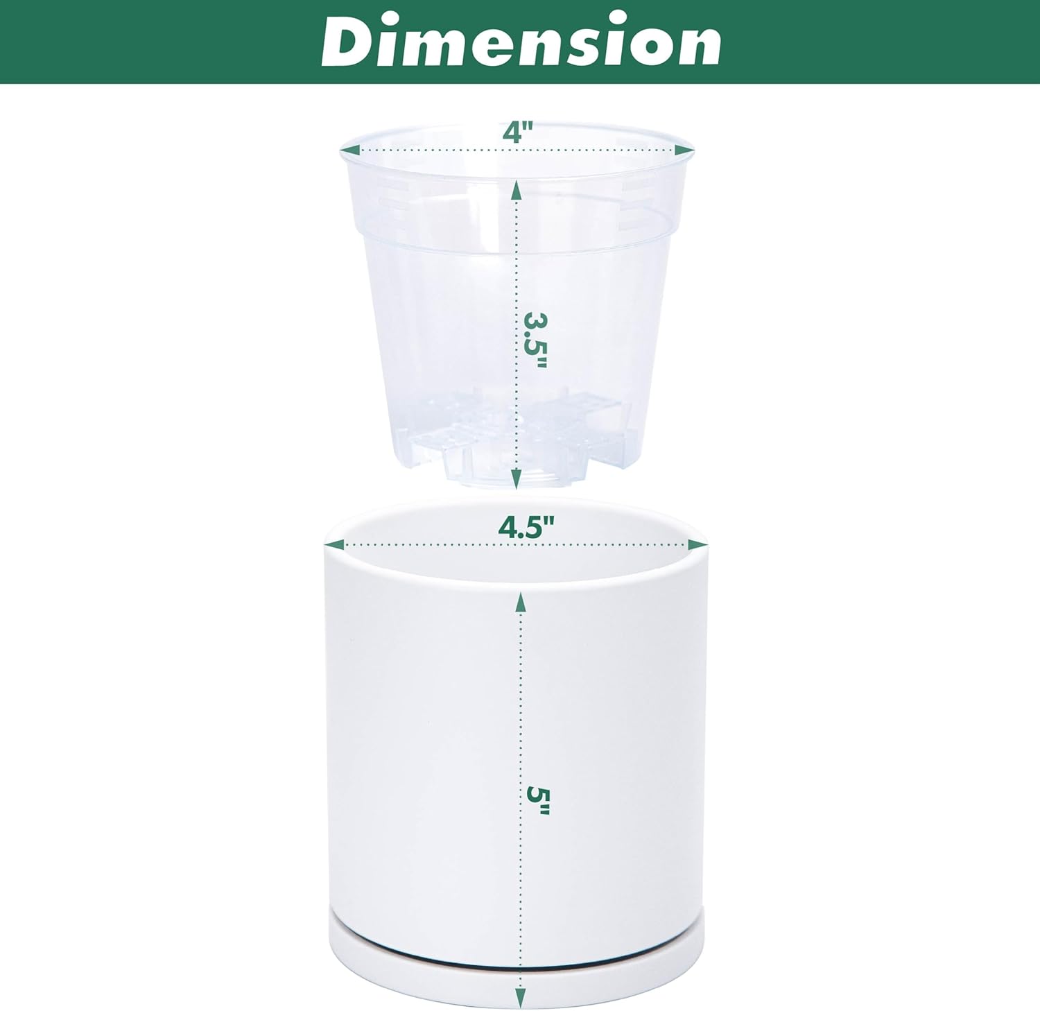 D'vine Dev Double-Layer Self-Draining Planter Set – Rotating Plastic Outer Pot with Clear Inner Liner for Root Health, Perfect for Indoor Plants, 4.5", Set of 2, White, 73-V-A-1