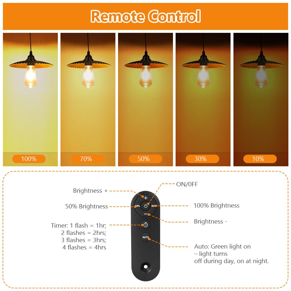 HOTUT Lámparas Solares para Exterior e Interior con Mando a Distancia, IP54 luz Automática de Anochecer a Amanecer a Prueba de Agua, Minutero, Carga USB, para Jardín, Balcón, Terraza, Pérgola, Caseta