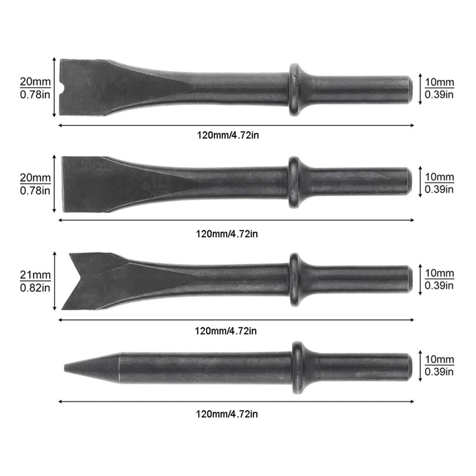 3/8'' 120mm Air Hammer Professionelle Handheld Gas Schaufeln Kleine Rost Entferner Schneiden Pneumatische Werkzeug Luft Meißel für Metallarbeiten(Only 4pcs Air Chisel)