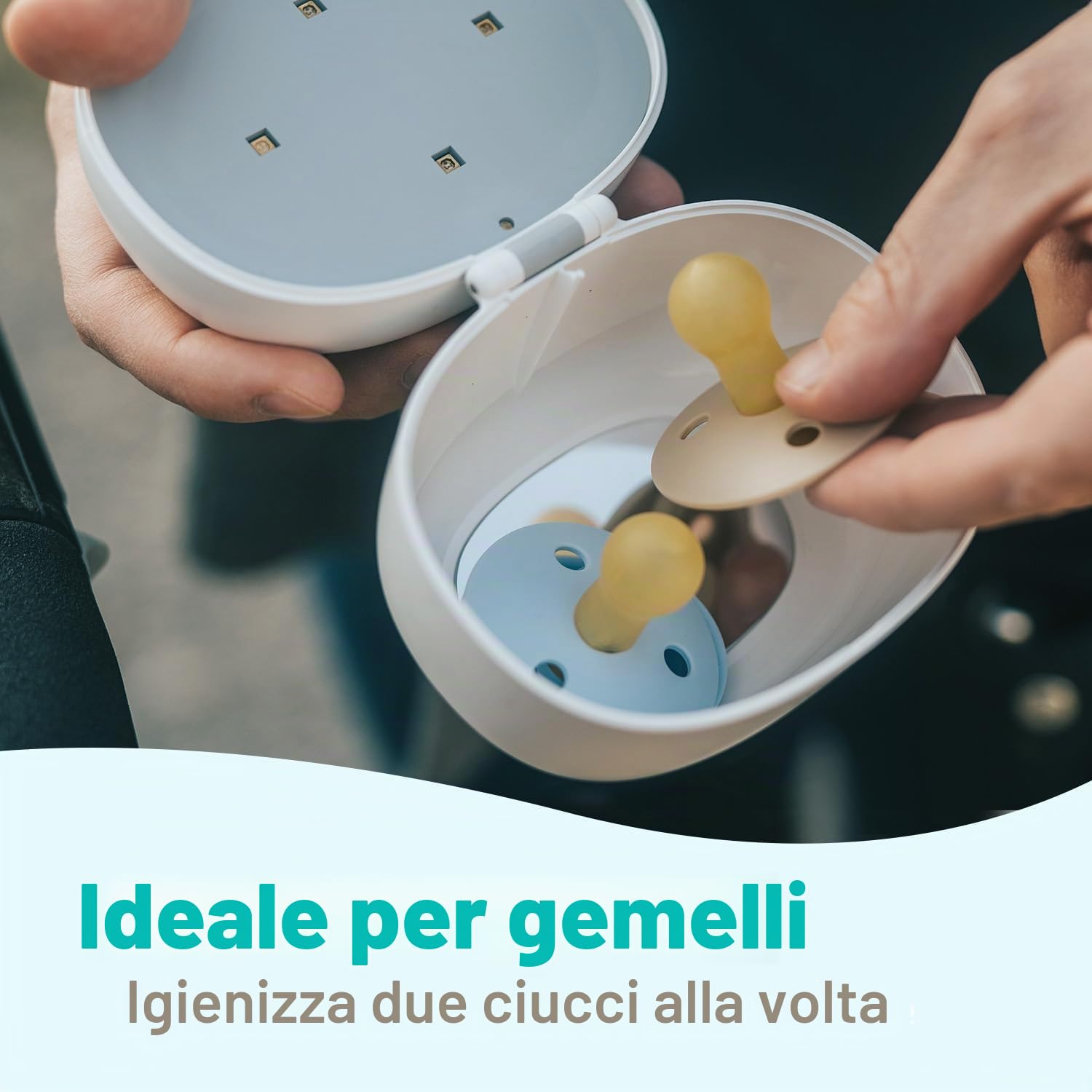 Papablic Igienizzante portatile per ciuccio, con luce UV, per ciuccio, mini scatola disinfettante ricaricabile tramite USB, pulizia al 99,9% in 59 secondi