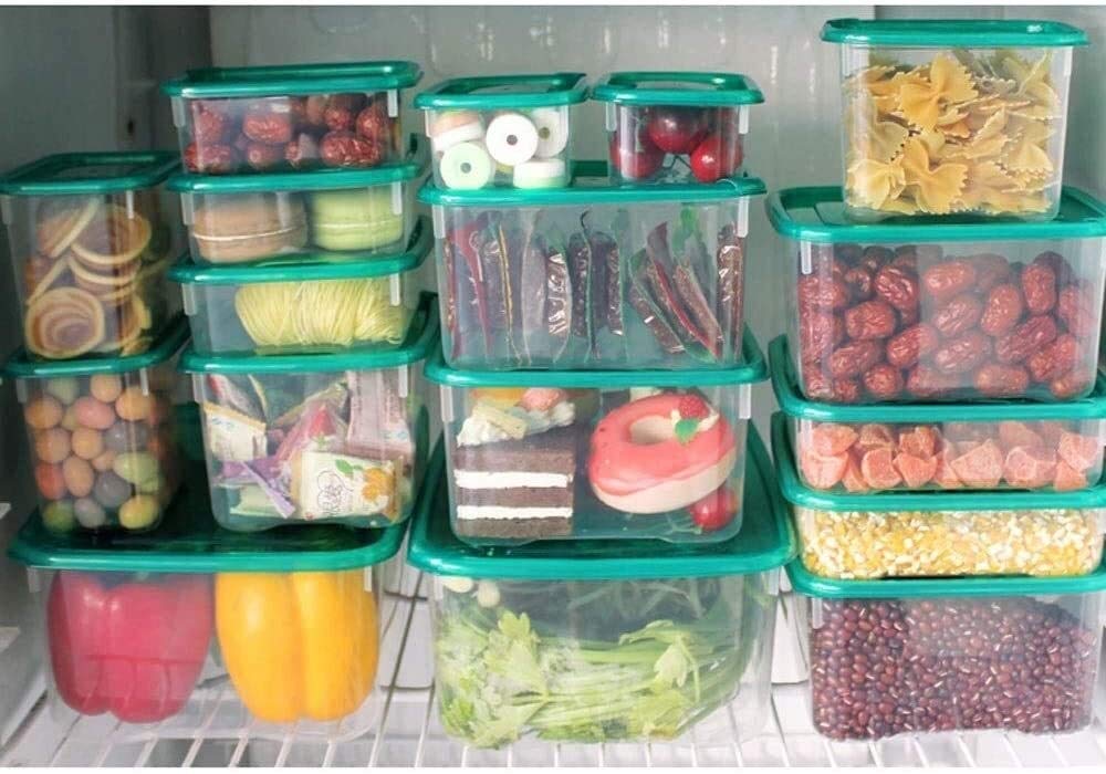 Juego de 17 Cajas de Almacenamiento para loncheras, Caja de Almacenamiento Rectangular de plástico para refrigerador, Caja para congelador de Material PP5 de Grado alimenticio, LON