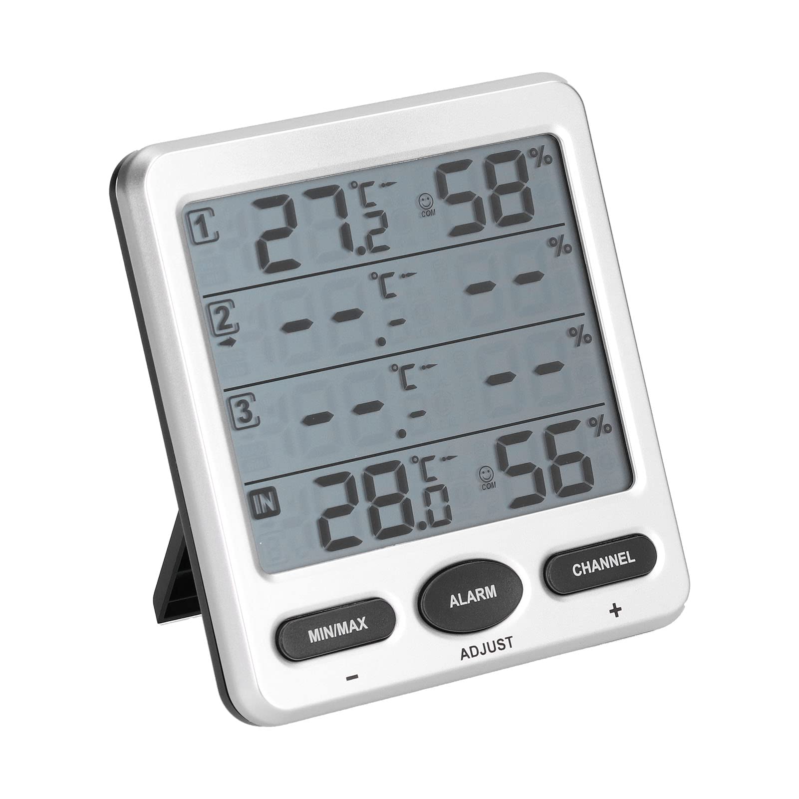 Innen- und Außenthermometer-Hygrometer mit 3 Fernsensoren, LCD-Digital-Temperatur-Feuchtigkeitsmonitor mit Scroll-Modus und Alarm, 433-MHz-Funkübertragung bis zu 100 m