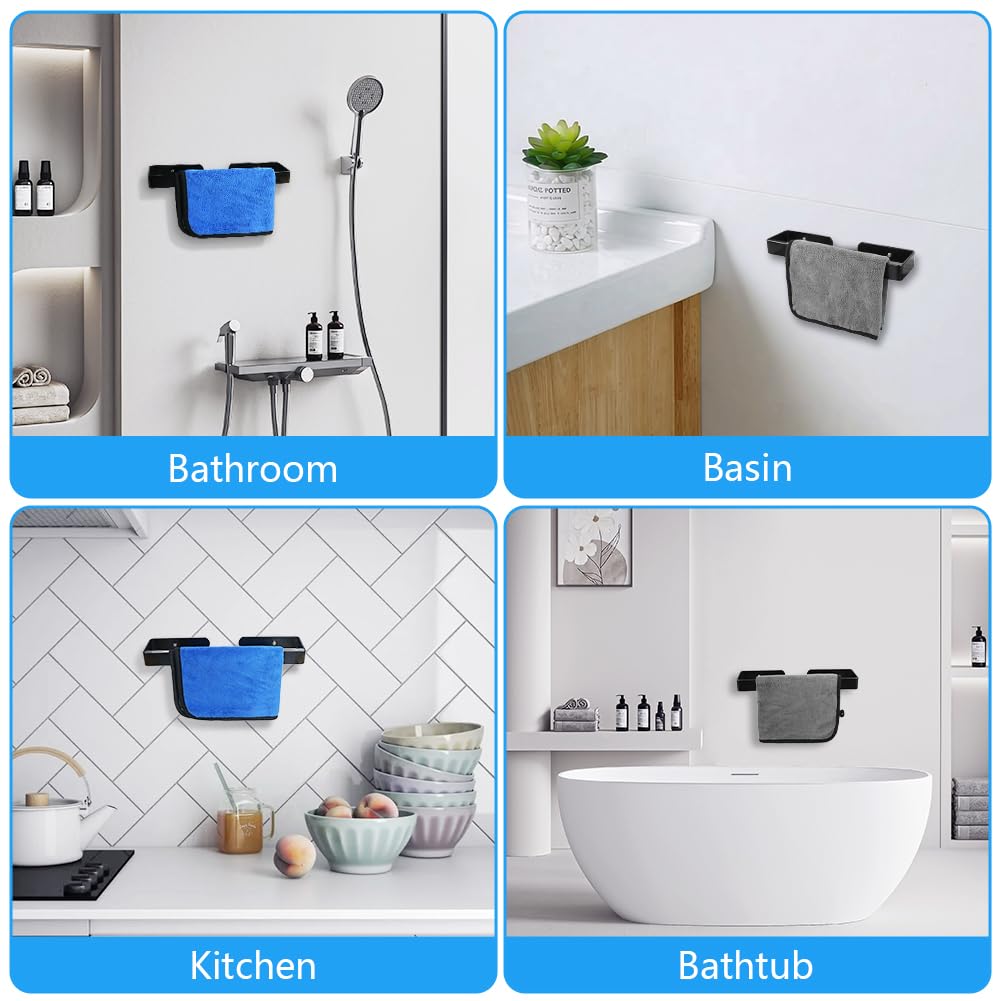 Portasciugamani Bagno Nero, Impermeabile, Antiruggine, Resistente all'Olio, Bagno Portasciugamani 30CM in Alluminio con Materiali di Installazione Inclusi, 2 Metodi di Installazione