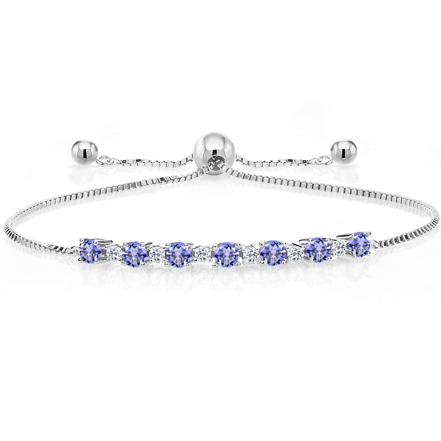 Gem Stone King925 Sterling Silver Blue Tanzanite and White Topaz Adjustable  Tennis Bracelet For Women Cttw Adjustable Up to Inch)